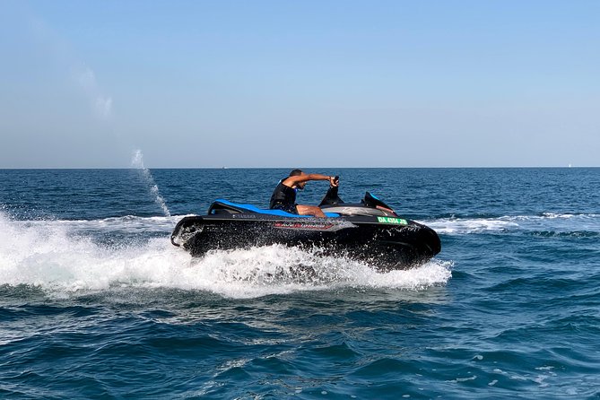 Dubai: Jet ski Adventure Rides Burj Al Arab, Burj Khalifa & Atlantis - Dubai Marina and the view toward Burj Khalifa