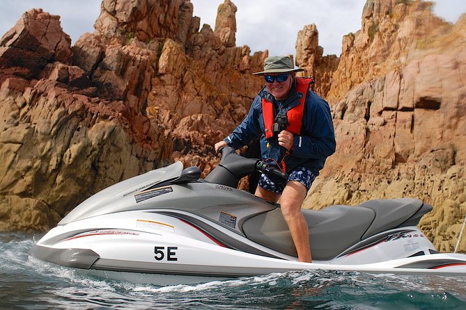 Escorted Coastal Tour by Jet Skis from St. Aubin - Leaving La Haule Slip for Jersey’s south-west coast