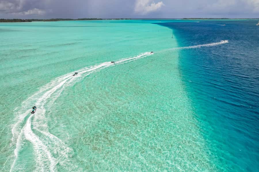 Jet Ski Around Bora Bora - Speed Through Paradise - The island ride and the view toward Mount Otemanu