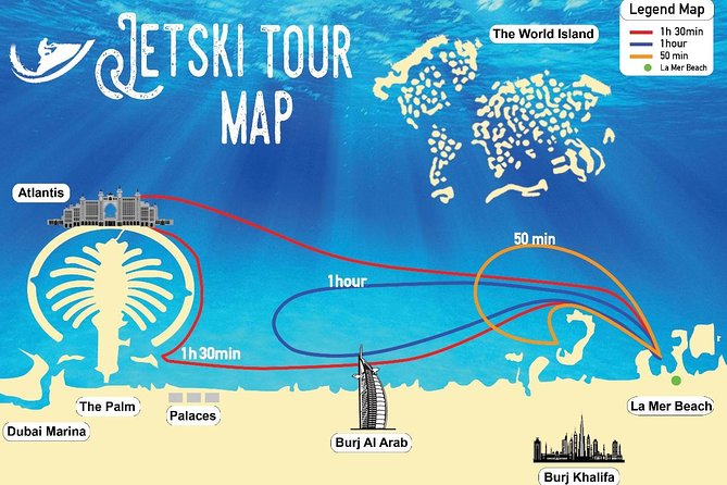 Jet Ski Tour Dubai: La Mer - Burj Al Arab- Atlantis for 1h 30min - What the $275 price really covers